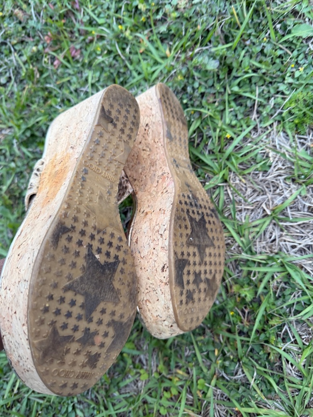 Jimmy Choo Gold Snake-Print Wedge Thong Sandals - Picture 4 of 6